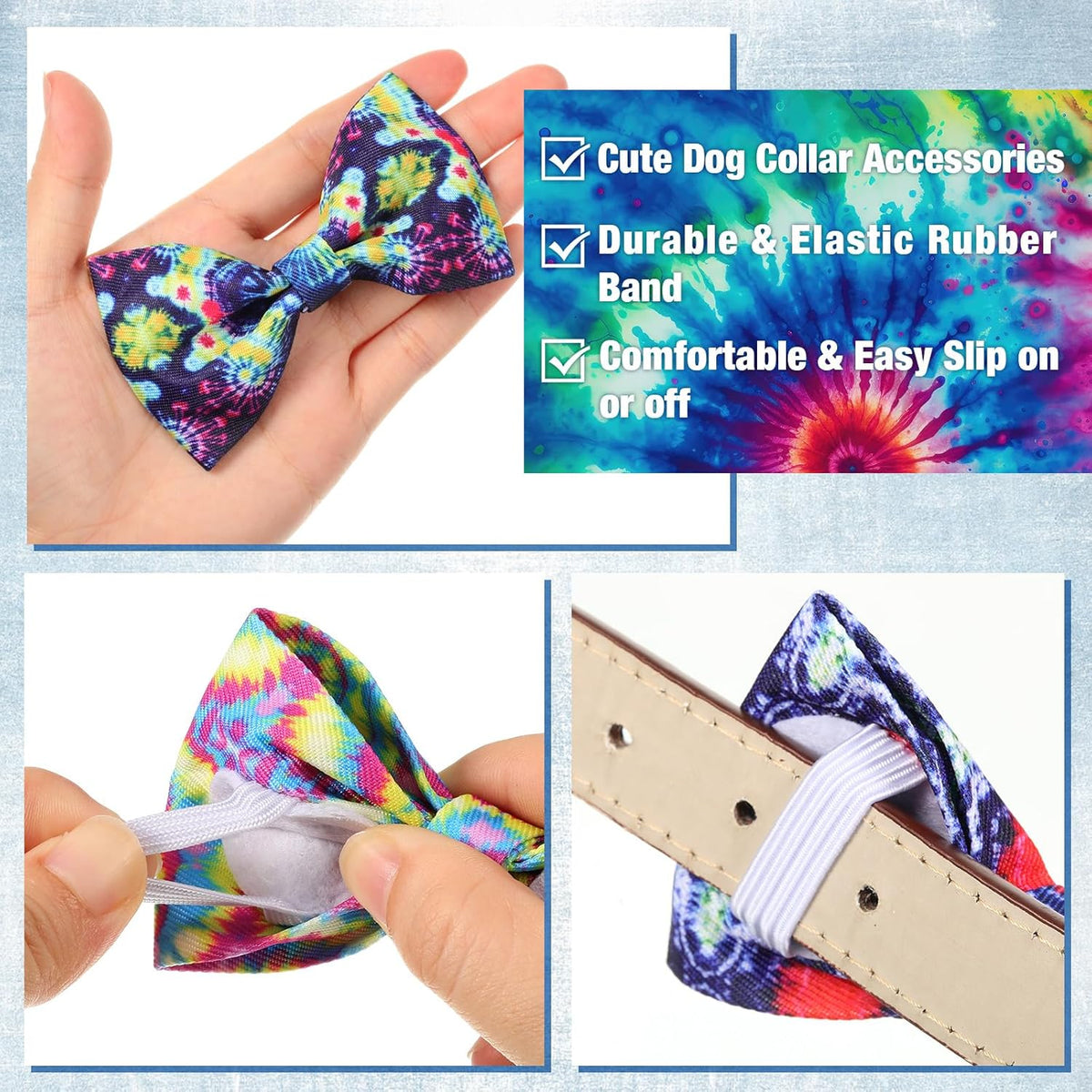 Reginary 50 Pieces Dog Bow Ties Pet Collar Bow Puppy Collar Attachment with Rubber Bands for Small