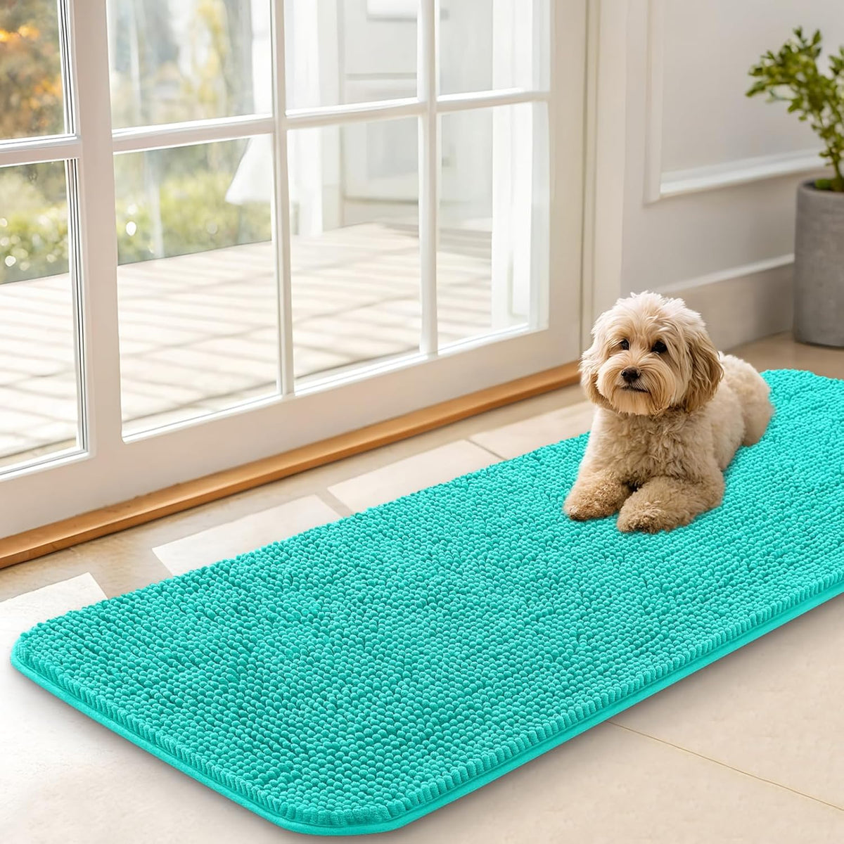 OLANLY Dog Door Mat for Muddy Paws 47x17, Absorbs Moisture and Dirt, Absorbent Non-Slip Washable