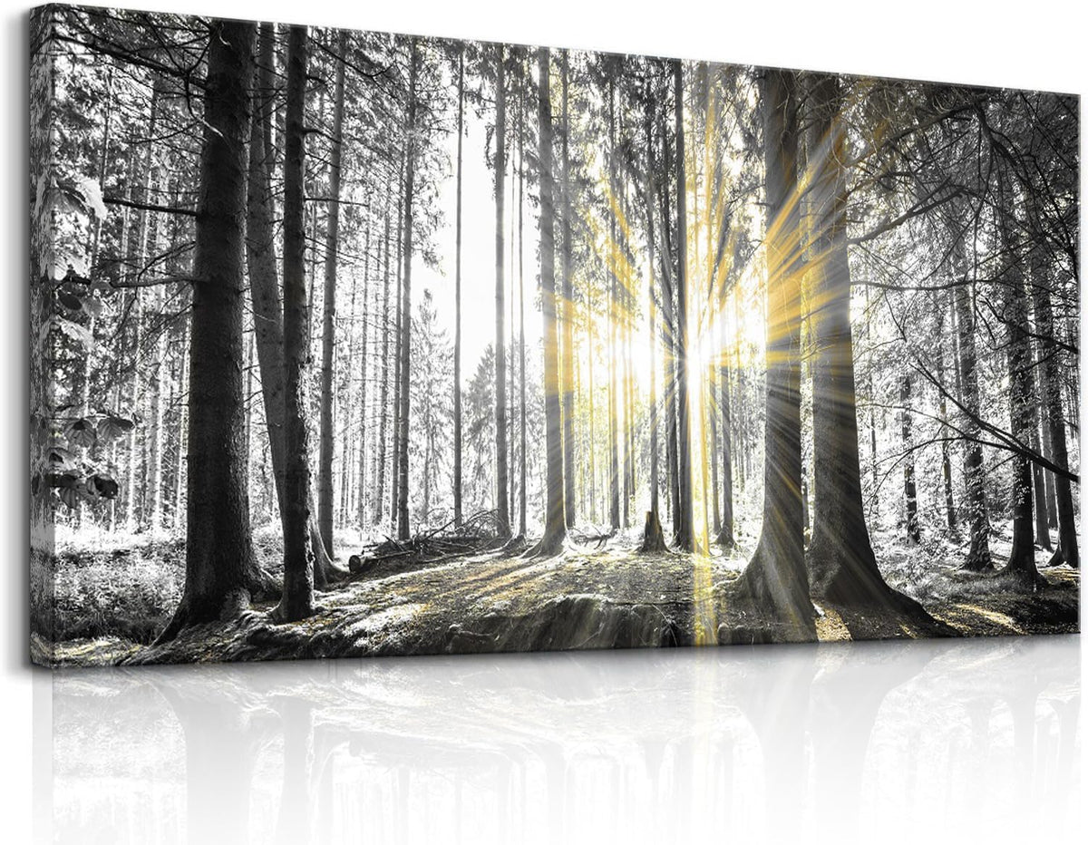 Yxbhhym-Black and White Forest Wall Art Prints Sunset Landscape Canvas Picture for Living Room Wall