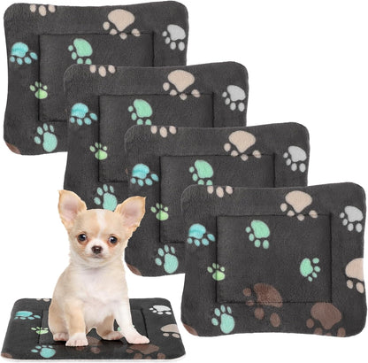 4 Pack Ultra Soft Dog Cat Bed Mat with Cute Prints Reversible Fleece Dog Crate Kennel Pad Cozy