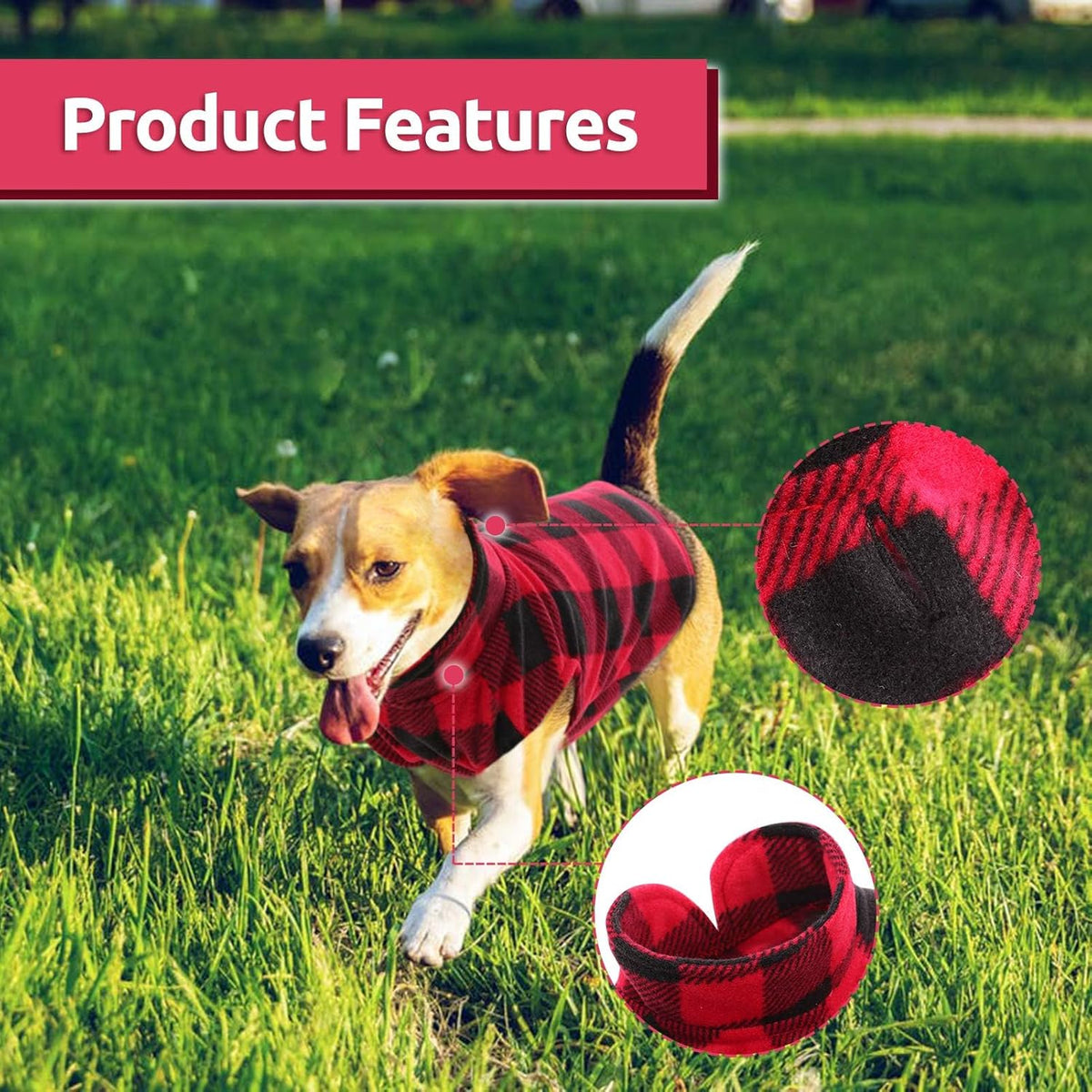 ASENKU Plaid Dog Fleece Vest, Soft Comfortable Pet Pajamas, Warm Winter Dog Shirt, Cold Weather