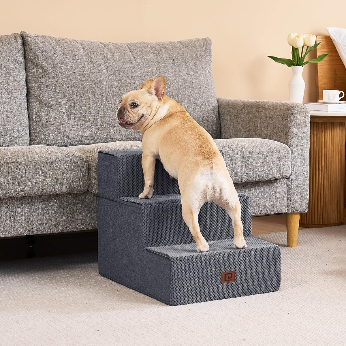 EHEYCIGA Dog Stairs for Small Dogs 16.5" H, 3-Step Extra Wide Dog Steps for Couch Sofa and Chair
