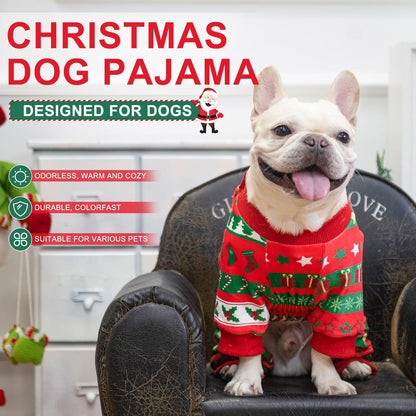 BEA Christmas Dog Pajamas for Small Dogs, Soft Fleece Pet Sweater Clothes Warm Puppy Onesie Outfits