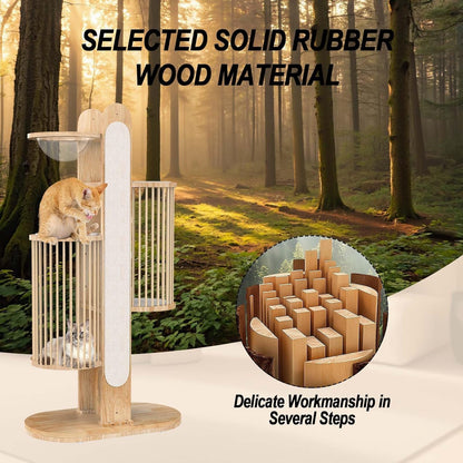 Modern Cat Tree Tower for Indoor Cats, 67" Tall Solid Wooden Cat Tower with Scratching Posts, 6