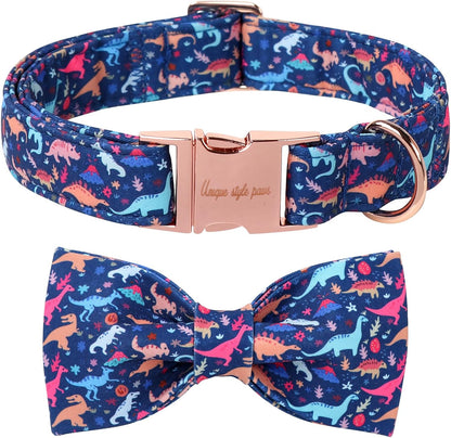 Unique style paws Cartoon Dog Collar with Bow Spring Summer Collar with Flower Dinosaur Park for
