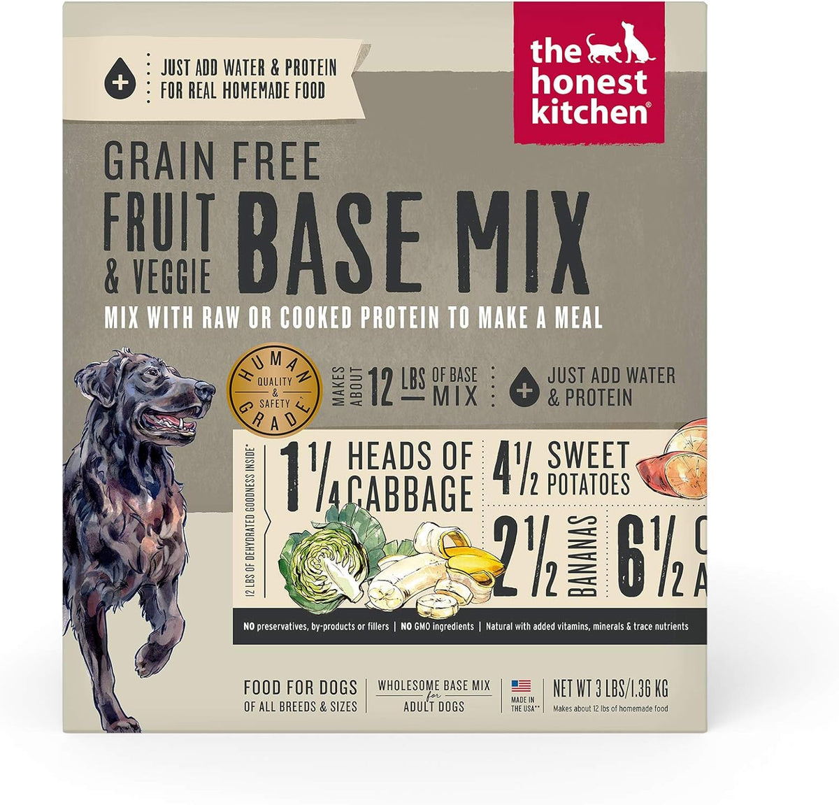 The Honest Kitchen Dehydrated Grain Free Fruit & Veggie Base Mix Dog Food (Just Add Protein), 3 lb