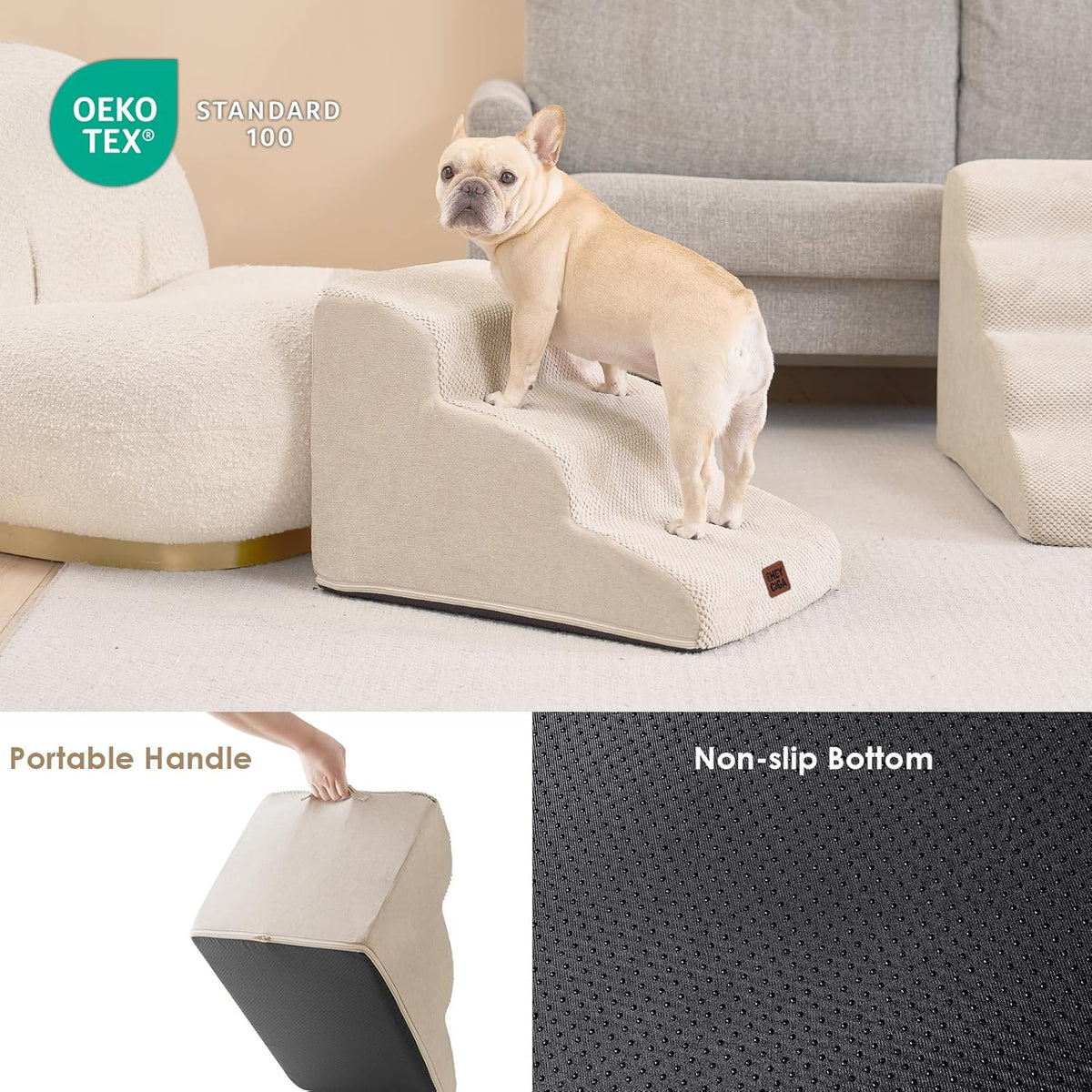 EHEYCIGA Curved Dog Stairs Ramp for Small Dogs 15.7" H, 3-Step Dog Steps for Couch Sofa and Chair