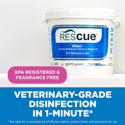 REScue One-Step Disinfectant Cleaner & Deodorizer Wipes for Vet Use – Cleaner for Kennels, Litter