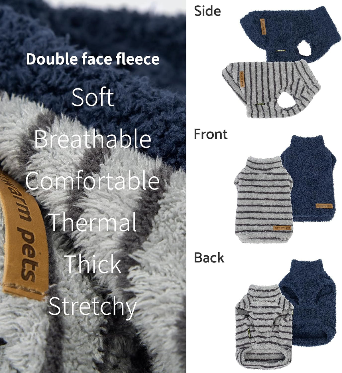 Fitwarm 2 Pack Striped Fleece Dog Sweater, Warm Winter Dog Clothes for Small Dogs Boy Girl, Fuzzy