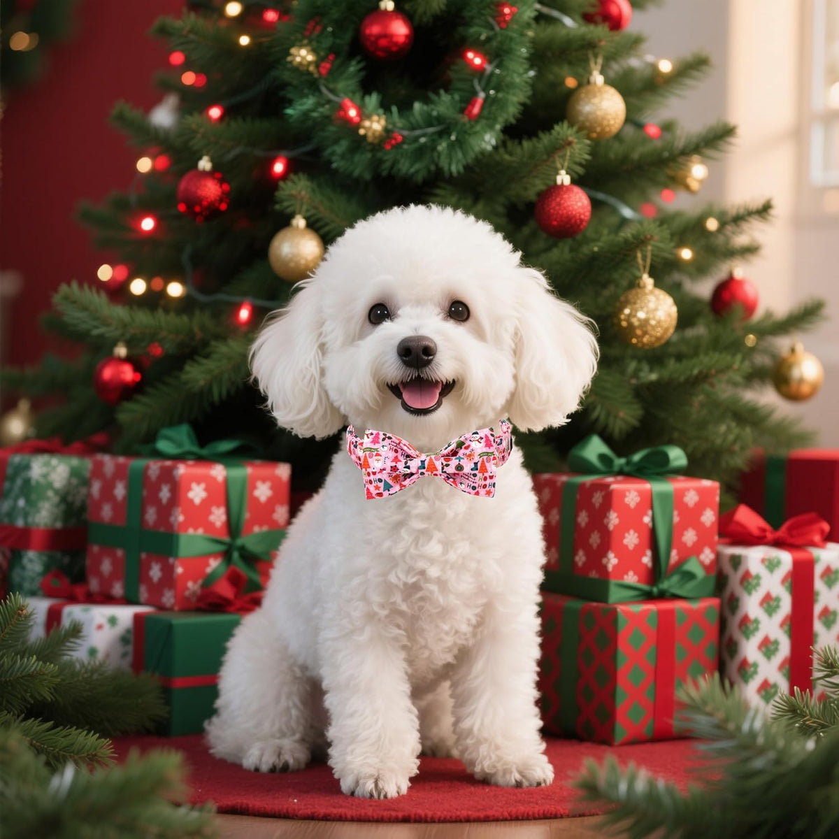 Lionet Paws Christmas Dog Collar with Bow tie,Cute Ho Christmas Tree Snowman Pink Dog Collar Bow