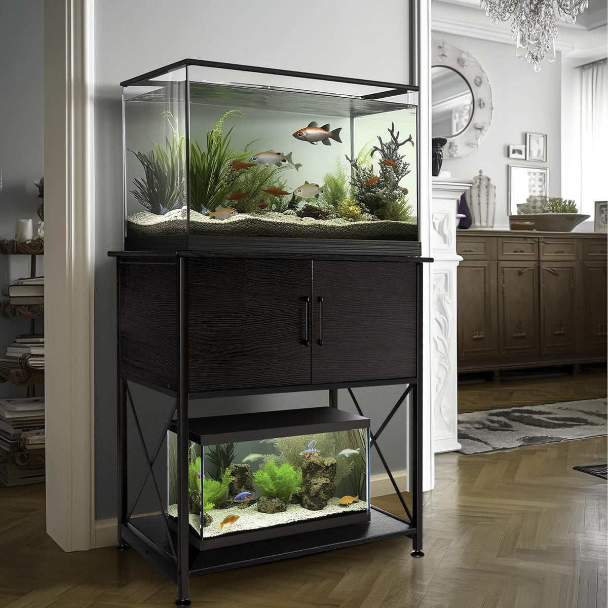 20-29 Gallon Aquarium Stand Metal Frame Fish Tank Stand with Cabinet Storage, for 20 Gallon Long
