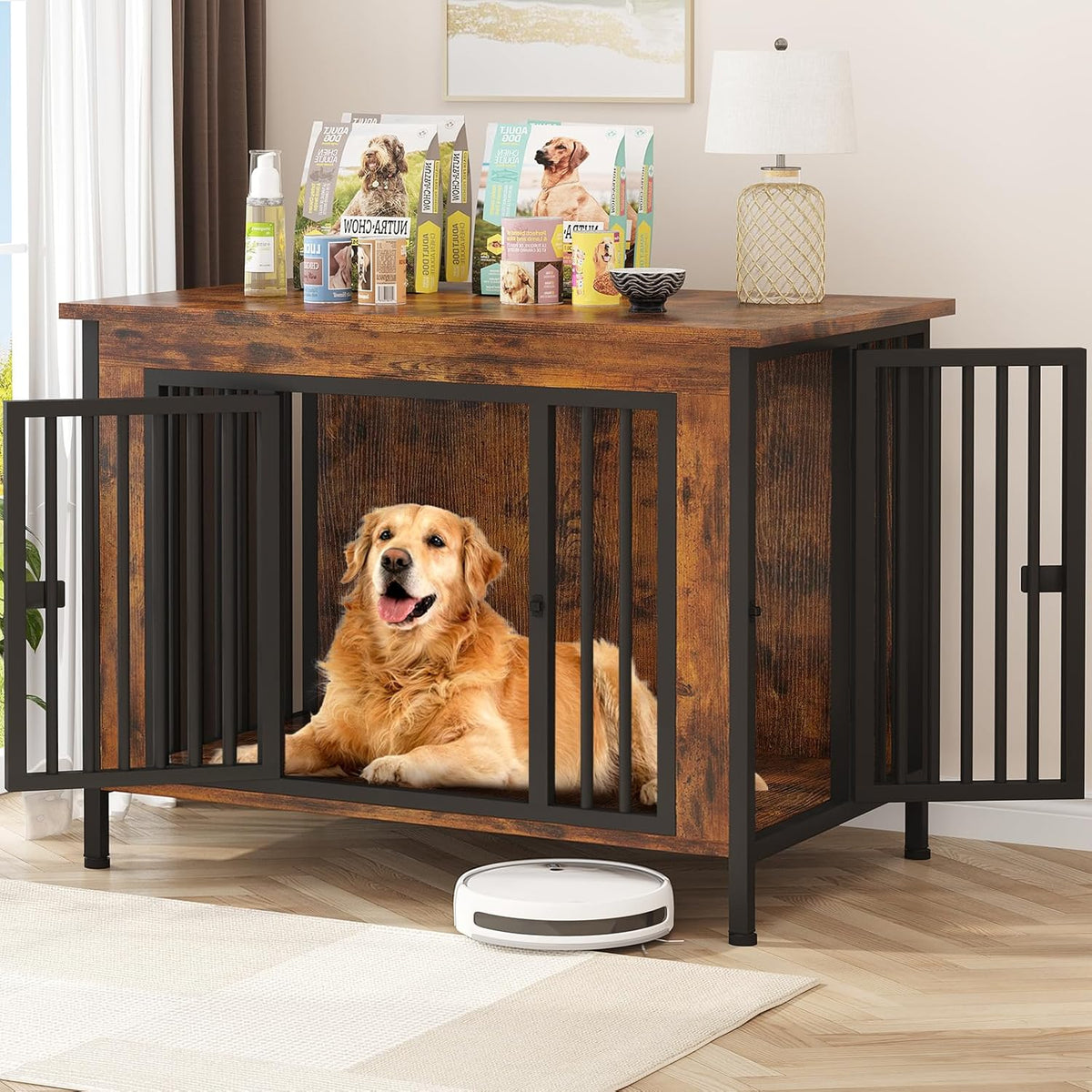 EasyCom 39.96" XL Wooden Large Dog Crate Furniture for Medium and Large Breed, Chew-Resistant Dog