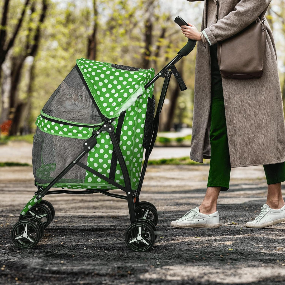MoNiBloom 4 Wheels Pet Stroller, Easy-Fold Umbrella Shaped Dog Cat Jogger Stroller w/Storage Bag &