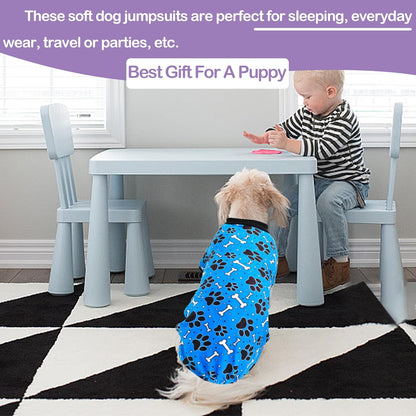 PET SHOW 4 Pack Small Dog Pajamas Paw Bone Patterns Cute Clothes for Medium Dogs Soft Fleece