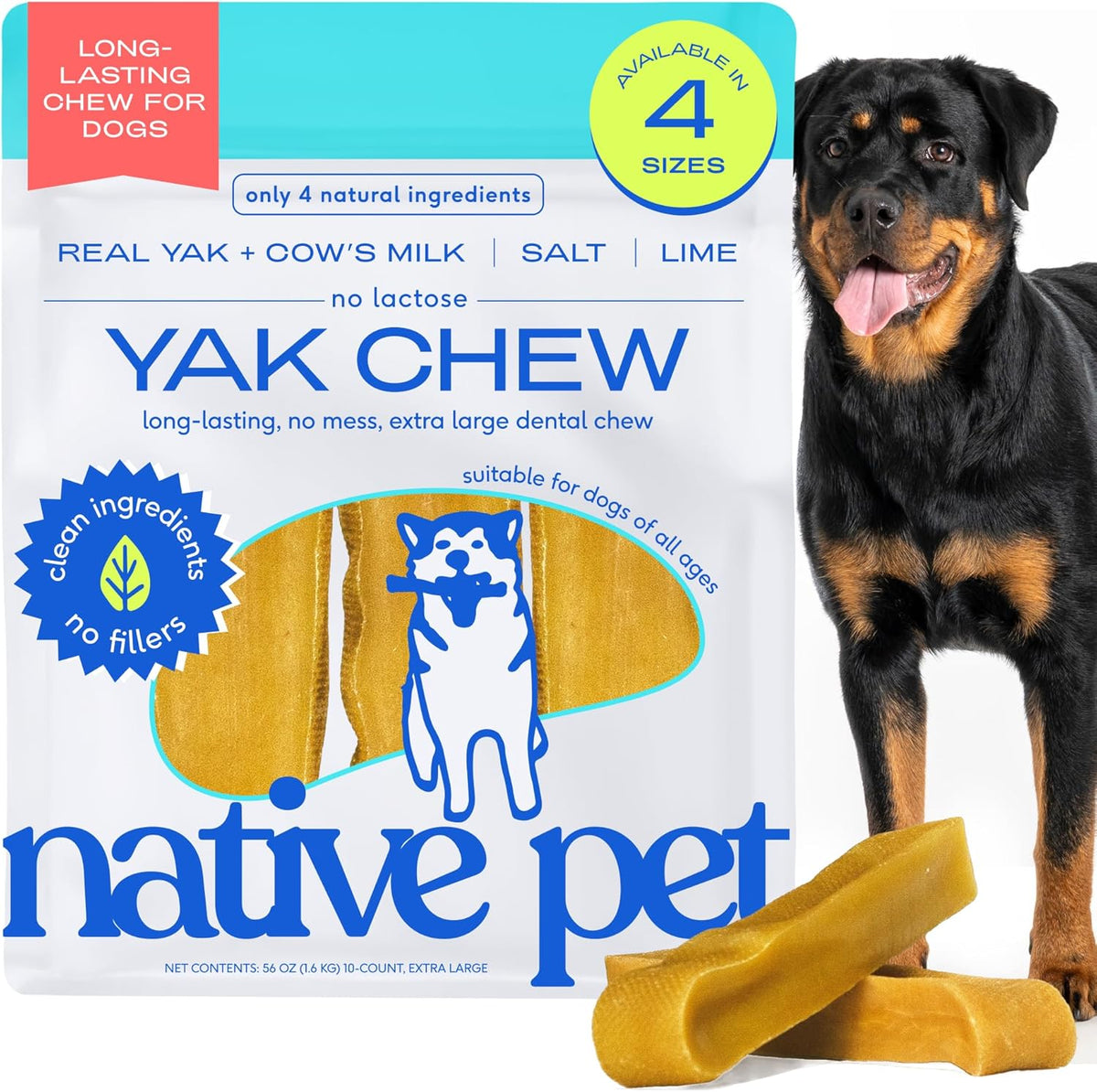 Native Pet Yak Cheese Himalayan Dog Chews XLarge - Long Lasting Dental Sticks for Extra Large
