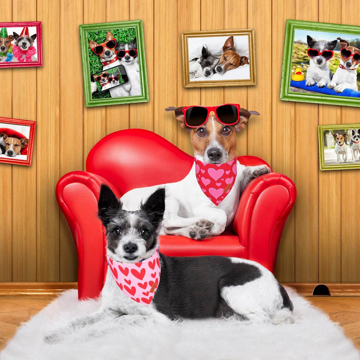 PTDECOR Valentine Dog Bandana, Reversible Valentine Pet Scarf, Multi Size, Red Heart Bandanas for
