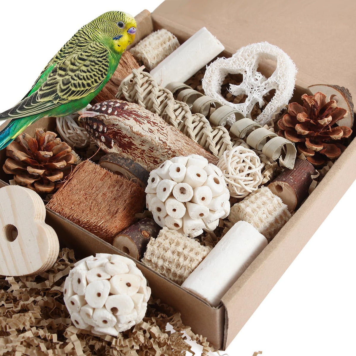 Kyouki Bird Toys Parrot Toys Natural Bird Foraging Box Foot for Parakeets,Cockatiels,Conures,Love