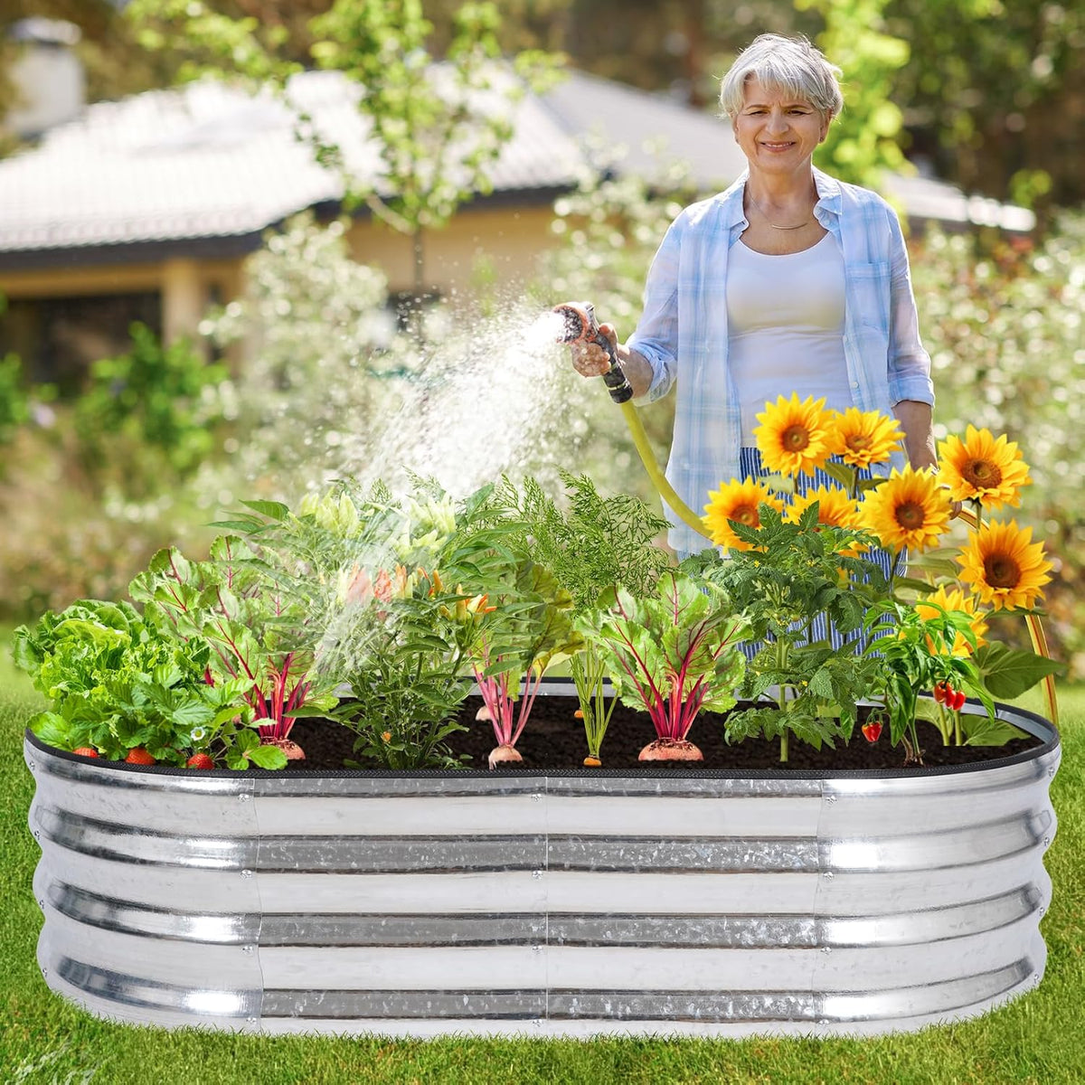 Galvanized Raised Garden Bed - 4×2×1ft (2 Packs) Planter Raised Beds for Gardening | Oval Metal