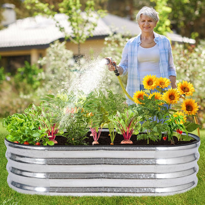 Galvanized Raised Garden Bed - 4×2×1ft (2 Packs) Planter Raised Beds for Gardening | Oval Metal
