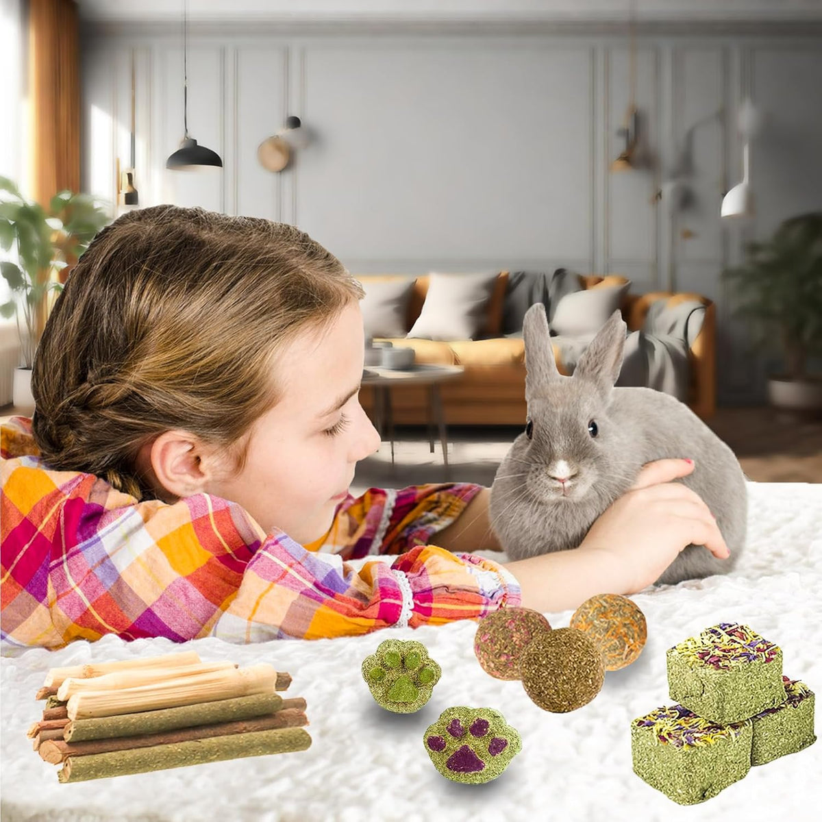 Grddaef Rabbit Toys, Guinea Pig Toys 25 Pcs Natural Timothy Hay Bunny Chews and Treats for Hamster
