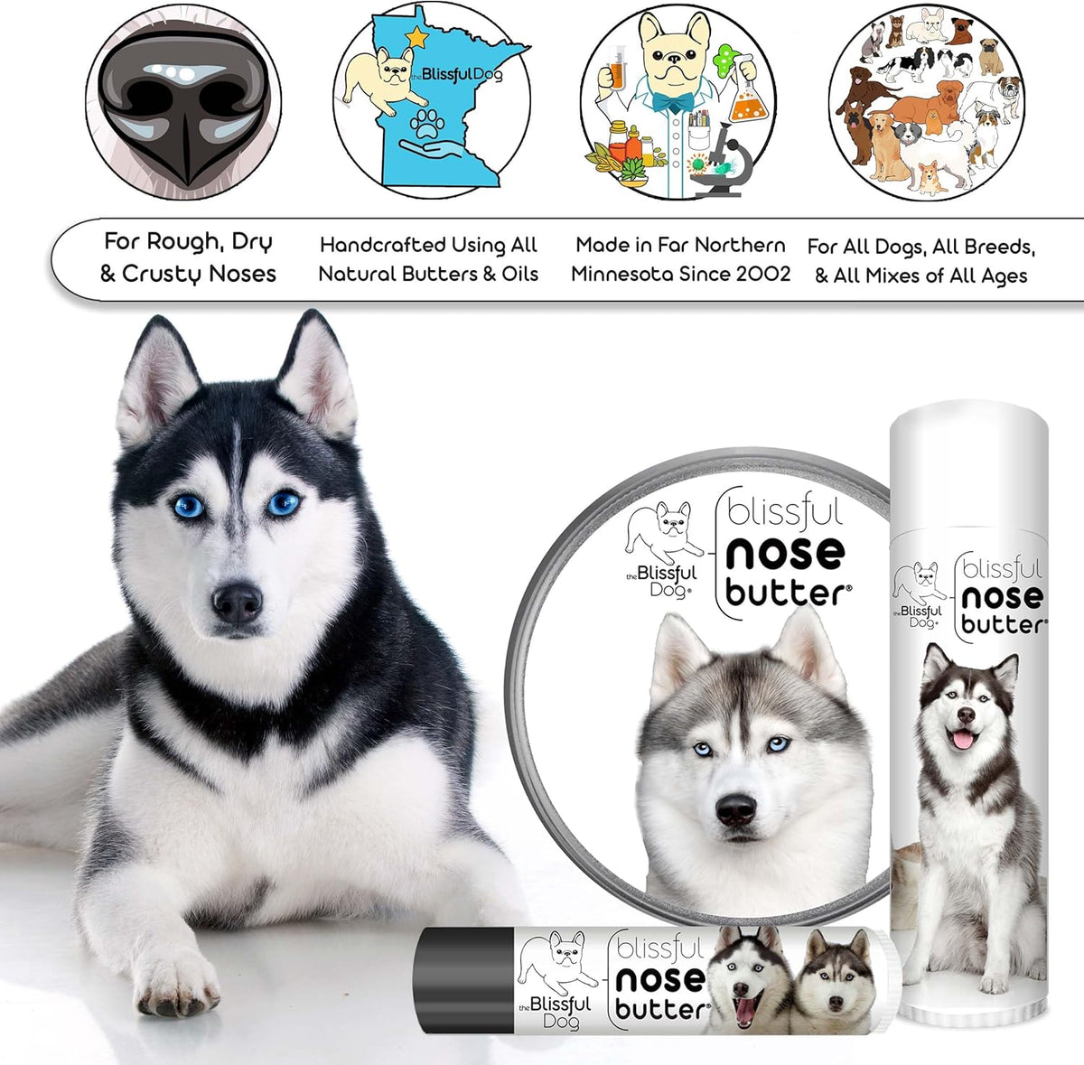 The Blissful Dog Husky Unscented Nose Butter, 2-Ounce