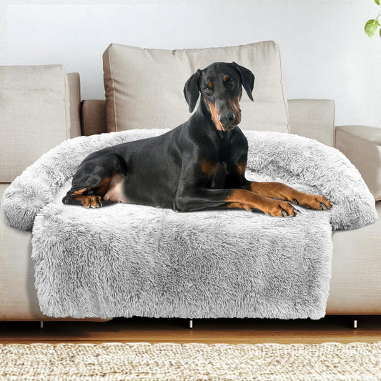 GGIB Calming Dog Bed Fluffy Plush Dog Mat for Furniture Protector with Removable Washable Cover for