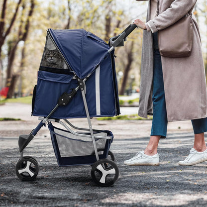 MoNiBloom 3 Wheels Pet Stroller, Foldable Dog Cat Cage Jogger Stroller with Weather Cover for