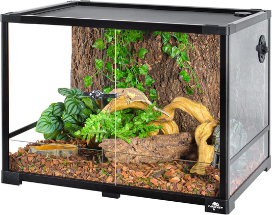 34 Gallon Reptile Tank, Glass Reptiles Terrarium 24" x 18" x 18", Sliding Door, Top Ventilation