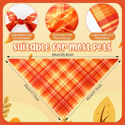 Abbylike 200 Pcs Fall Plaid Dog Bandanas Bulk Thanksgiving Bandanas for Dogs Pets Triangle Kerchief