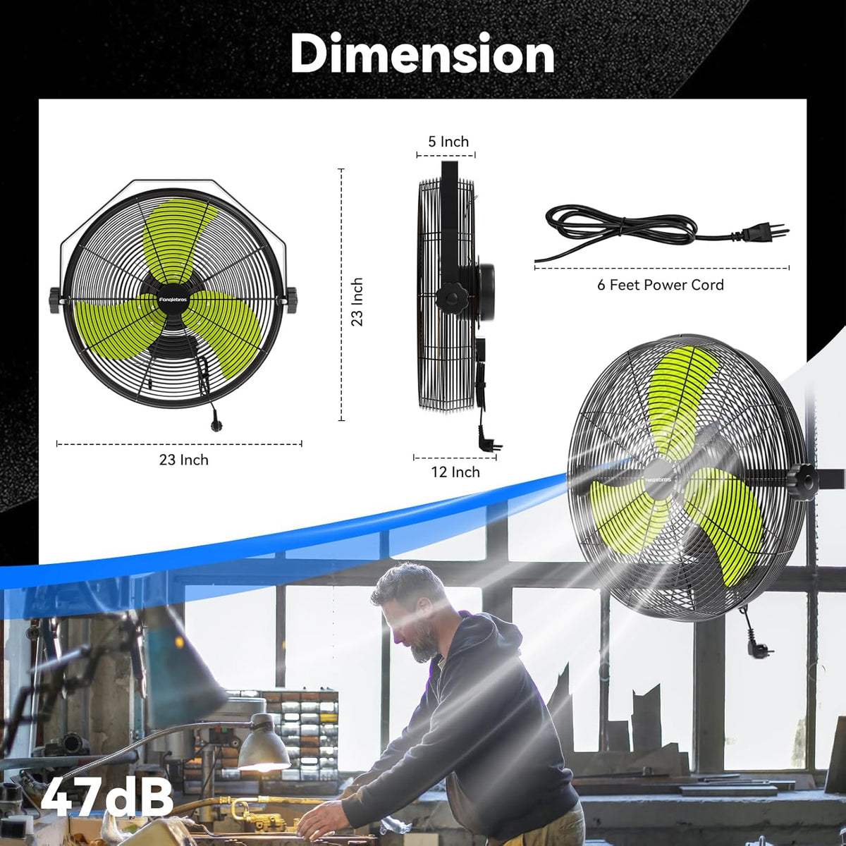 4580 CFM 18 inch High Velocity Wall Mounted Fan, 3-Speed Metal Fan with Sealed Motor, 360 Degree