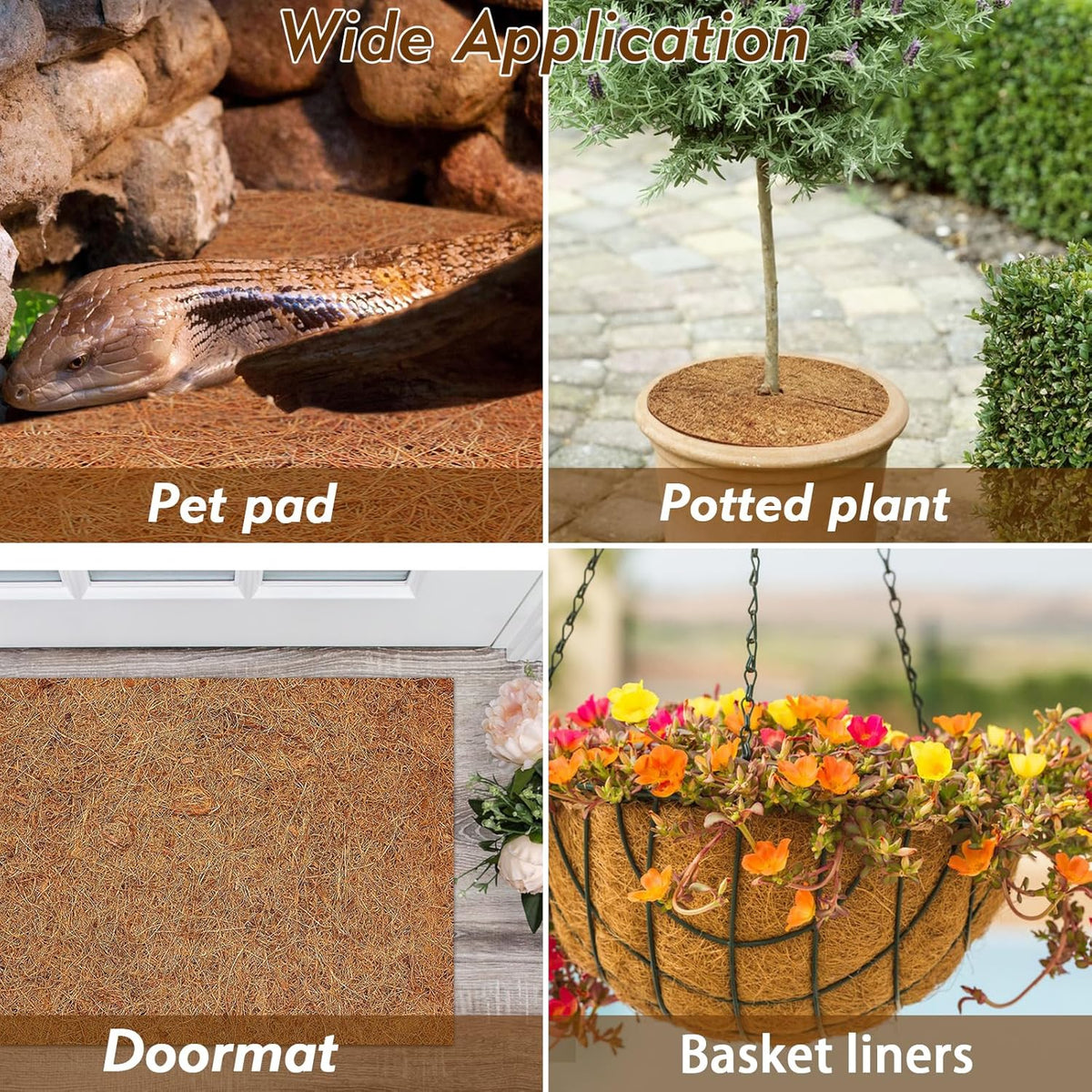 ZeeDix 3 Pieces Coconut Fiber Reptile Substrate Mat, 18 x 36 inches Natural Coco Mat Reptile Carpet