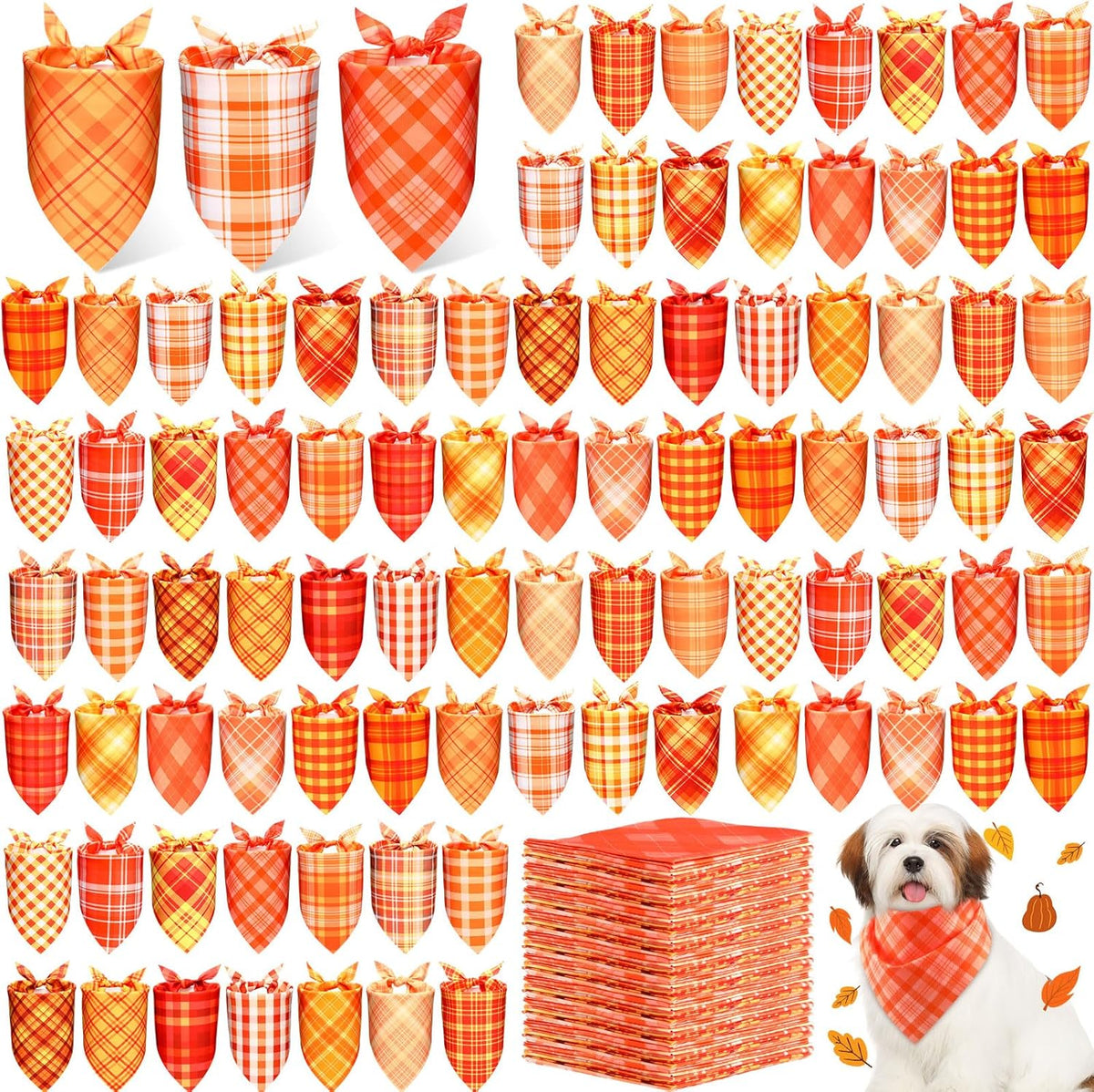 Abbylike 200 Pcs Fall Plaid Dog Bandanas Bulk Thanksgiving Bandanas for Dogs Pets Triangle Kerchief