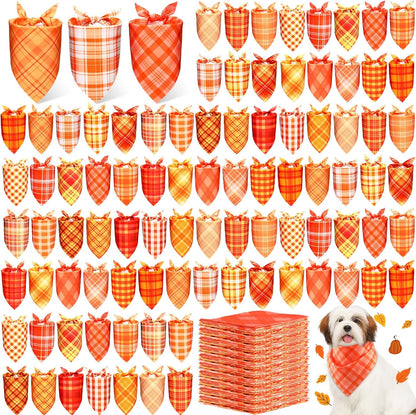 Abbylike 200 Pcs Fall Plaid Dog Bandanas Bulk Thanksgiving Bandanas for Dogs Pets Triangle Kerchief