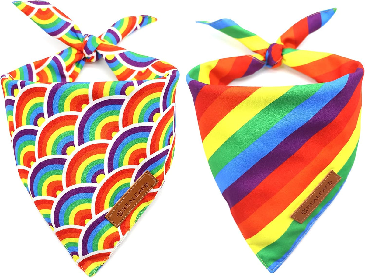 Realeaf Pride Dog Bandanas 2 Pack, LGBT LGBT+ Rainbow Scarves Bibs for Dogs, Premium Durable