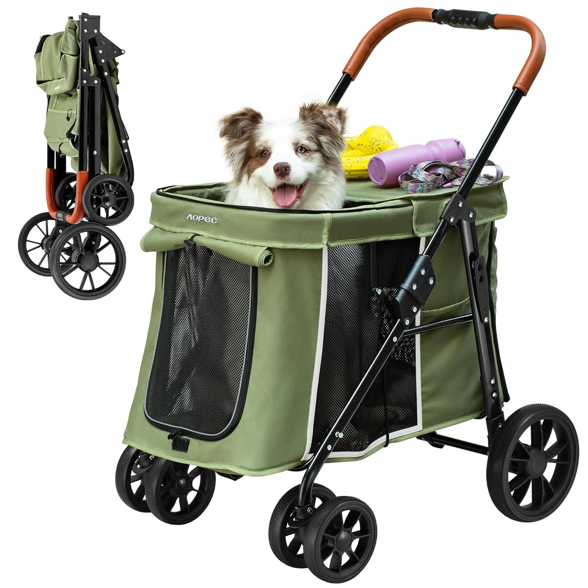 Medium Dog Stroller, Dual Entry One-Touch Folding,Small and Medium Pet Stroller,360° Rotating Front