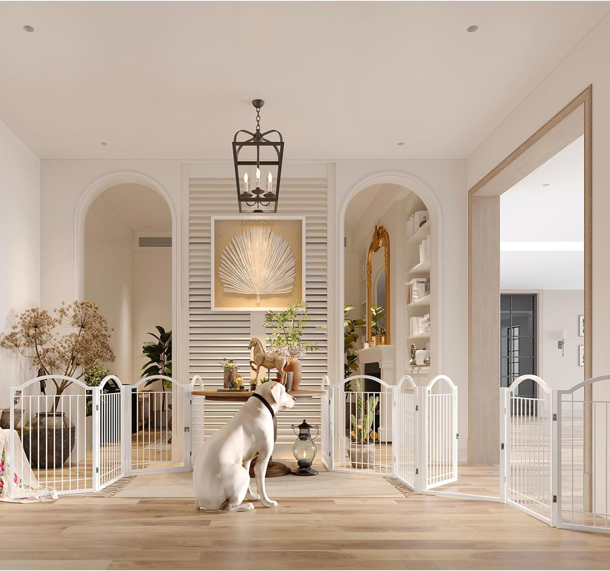 BHG Metal No-Assembly Freestanding Dog Gate with Door Walk Through, Extra Wide 96", Extra Tall 32"