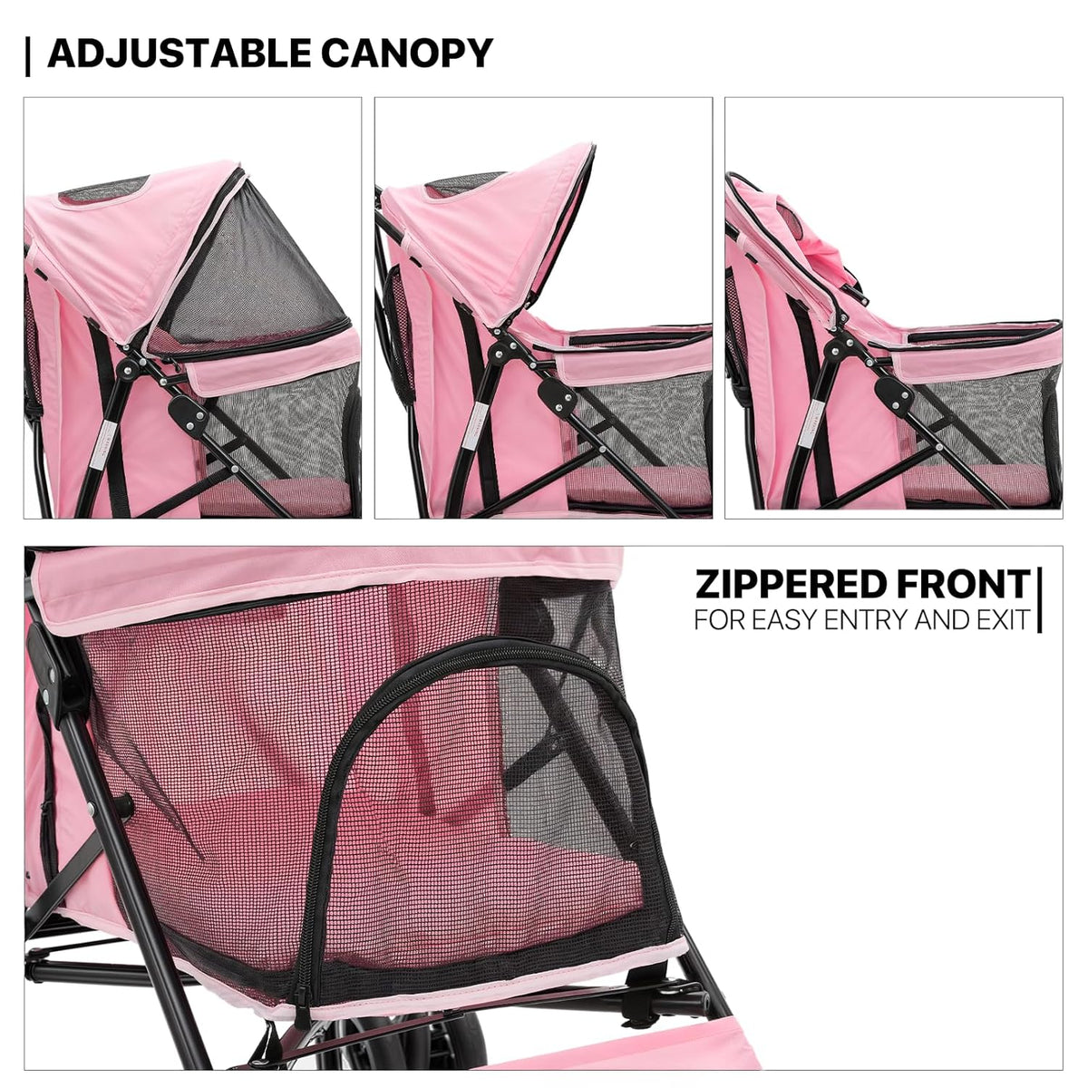 MoNiBloom 4 Wheels Pet Stroller, Easy-Fold Puppy Cage Jogger Stroller with Sun Cover, Pad and Rear