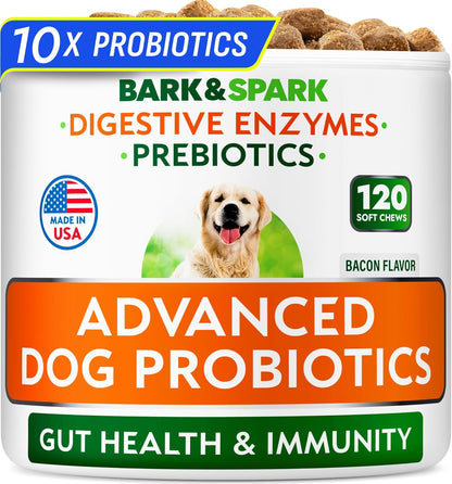 Bark&Spark Vet Strength Dog Probiotics Chews & Digestive Enzymes for Allergies Itchy Skin - Dogs