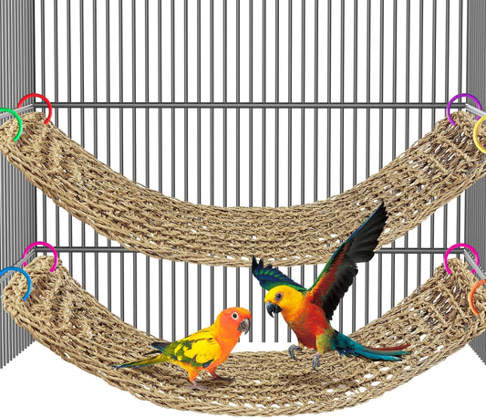 2Pcs 29.5 x 7 inches Large Bird Seagrass Mat Grass Woven Net Parrot Hammock Mat Parakeet Climbing