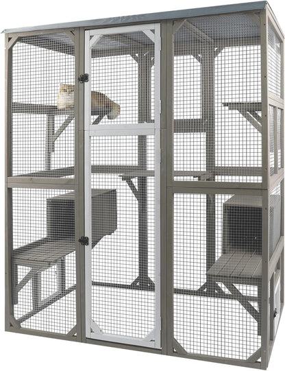 Catio Outdoor Cat Enclosure Large Window Cat House Walk in Kitty Cage with Multi-Level Platforms