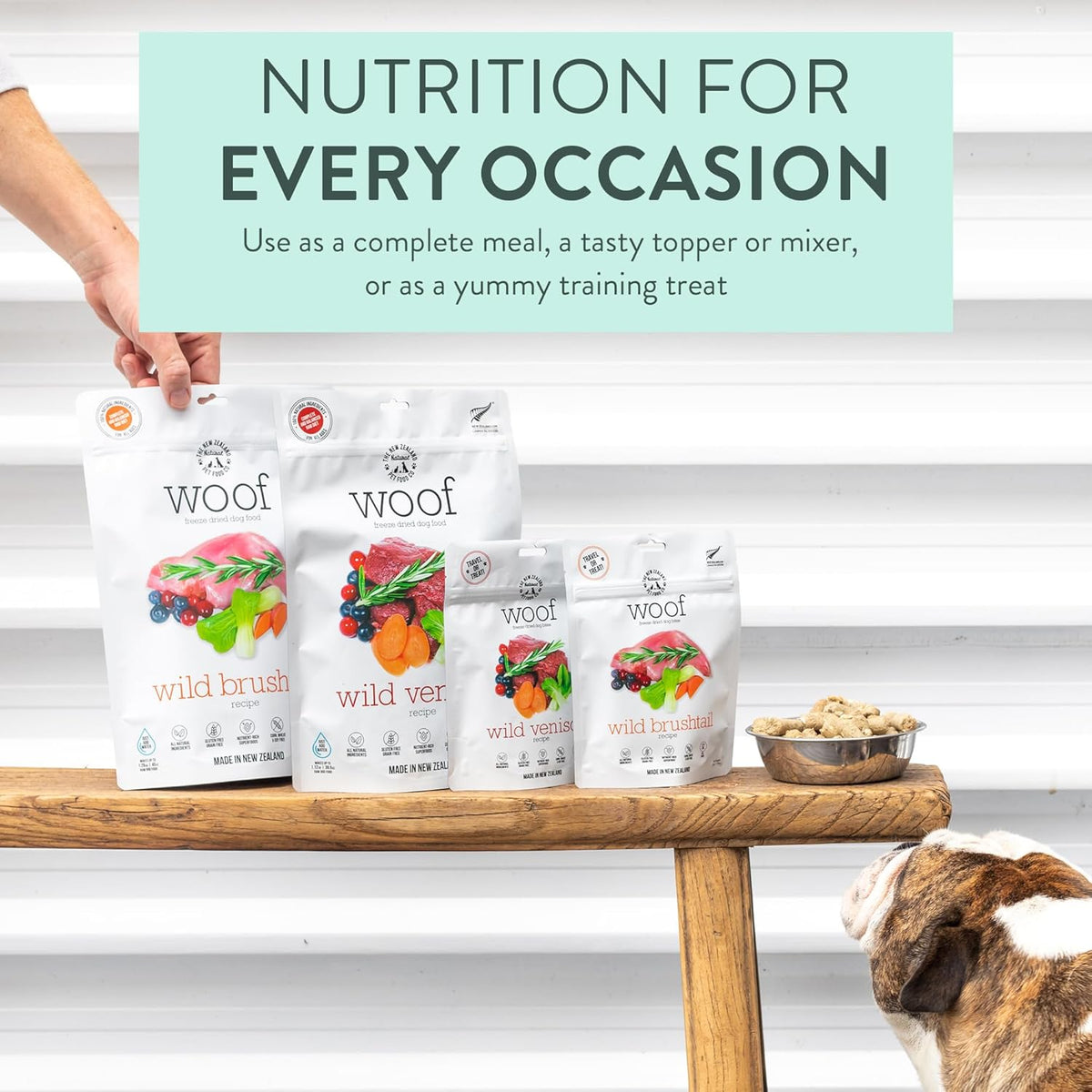 Woof Freeze Dried Dog Food - Wild Venison, High Protein, Dog Food Topper & Dog Treats, All Life