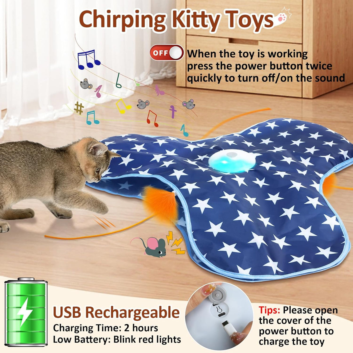 Interactive Cat Toy Rechargeable, Cat Exercise Toys for Indoor Bored Adult Cats, Hide and Seek Toy