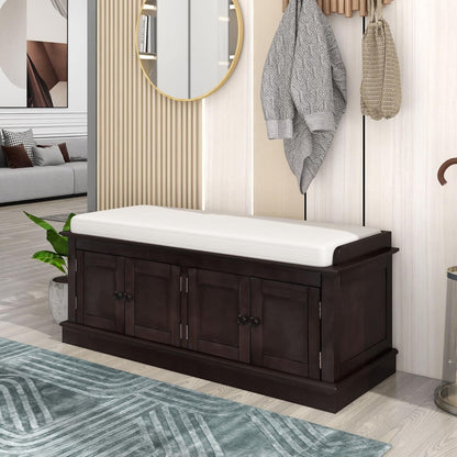 Shoe Storage Bench with 4 Doors and Adjustable Shelves, Shoe Bench with Removable Cushion for