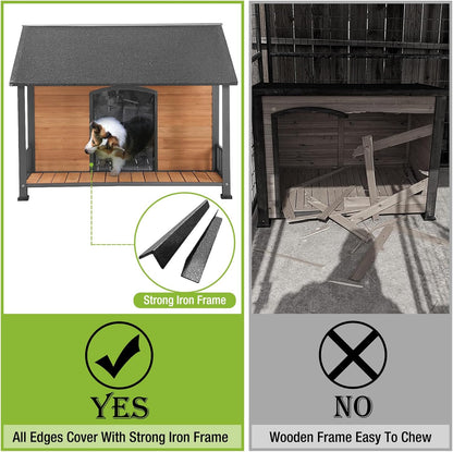 Gutinneen Large Dog House Outdoor Dog Kennel with All-Around Iron Frame Dog Cage Perfect for Small