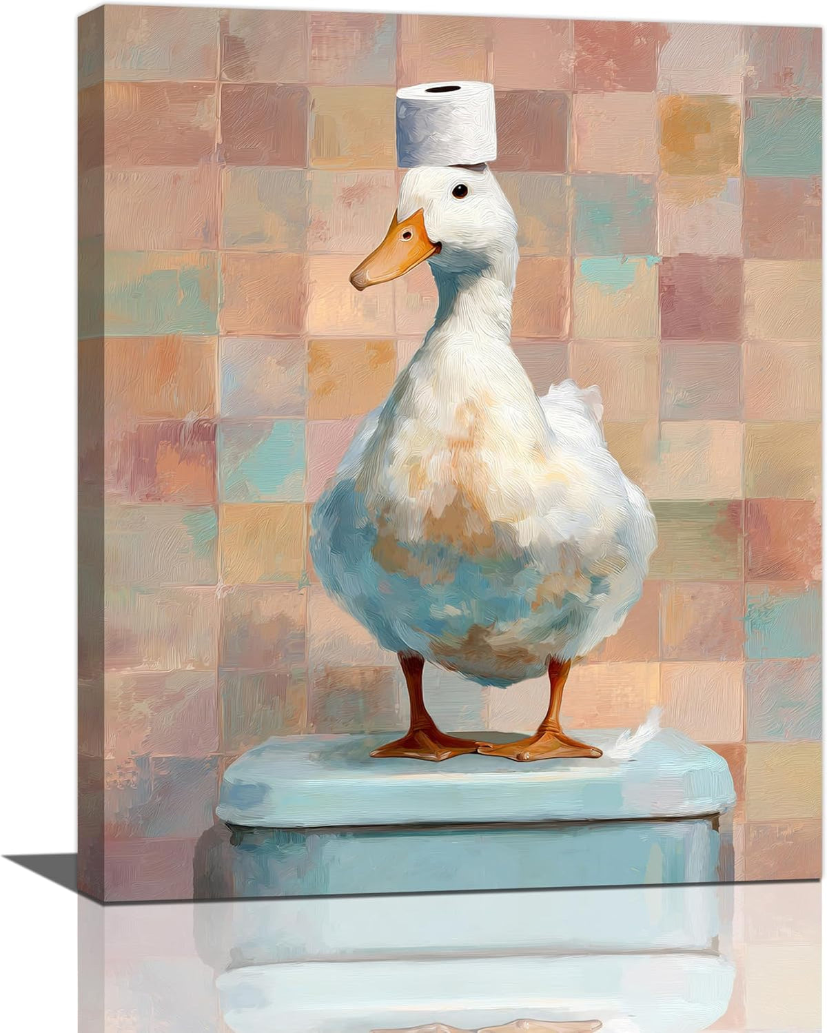 Funny Duck Bathroom Wall Art Cute Duck on Toilet Canvas Wall Decor Funny Quirky Farm Animal