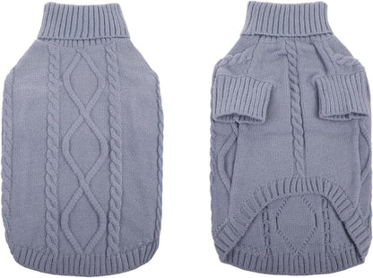 Queenmore Small Dog Pullover Sweater, Cold Weather Cable Knitwear, Classic Turtleneck Thick Warm
