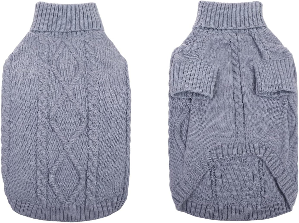 Queenmore Small Dog Pullover Sweater, Cold Weather Cable Knitwear, Classic Turtleneck Thick Warm