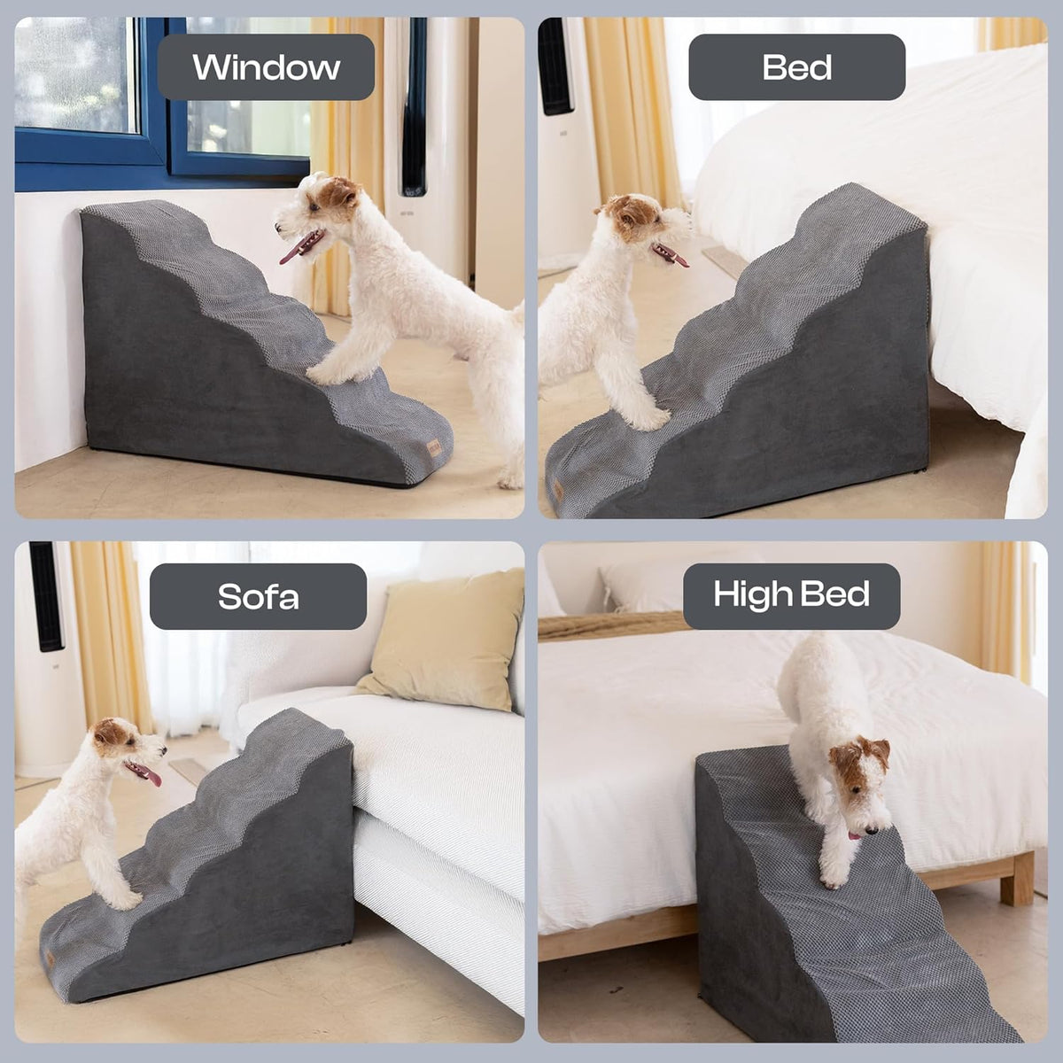 Dog Stairs for High Beds Up to 30", Extra-Tall 24.5" 5-Step Foam Pet Ramp with Washable Cover