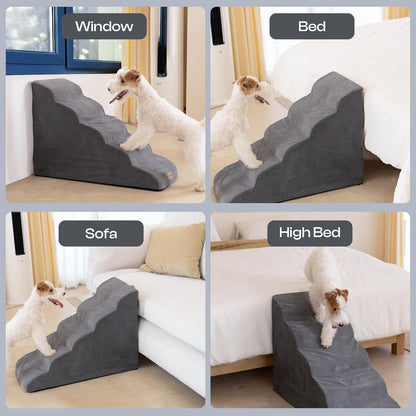 Dog Stairs for High Beds Up to 30", Extra-Tall 24.5" 5-Step Foam Pet Ramp with Washable Cover