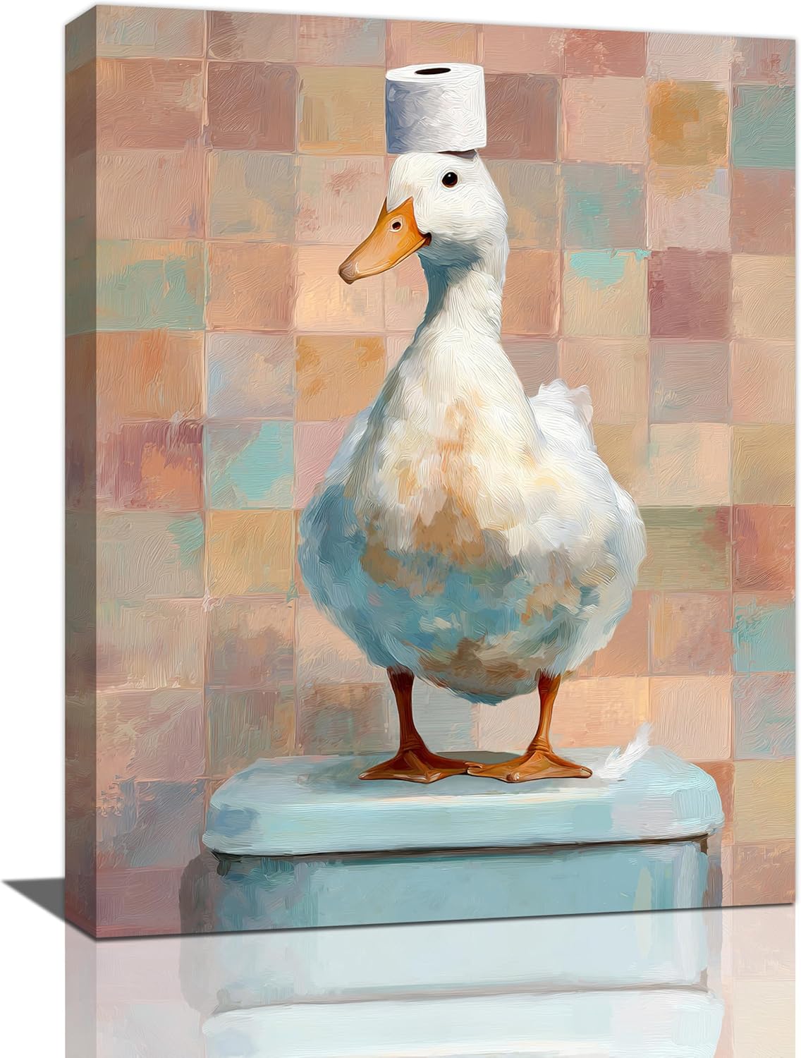 Funny Duck Bathroom Wall Art Cute Duck on Toilet Canvas Wall Decor Funny Quirky Farm Animal